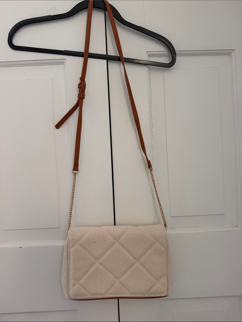 a new day Cream Quilted Crossbody with Tan Strap